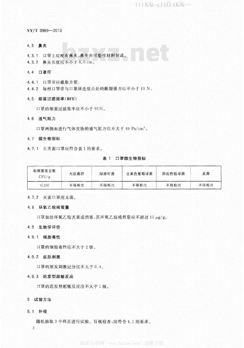 YY/T 0969-2017 一次性使用医用口罩