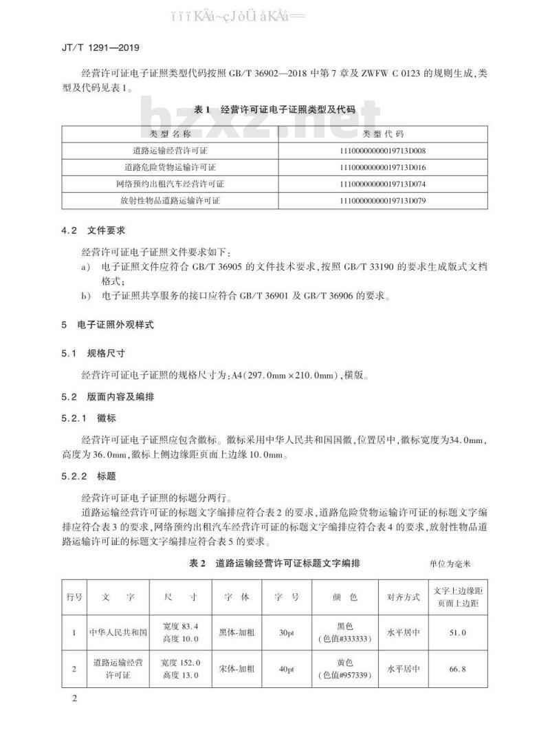 JT/T 1291-2019 道路运输电子证照 经营许可证