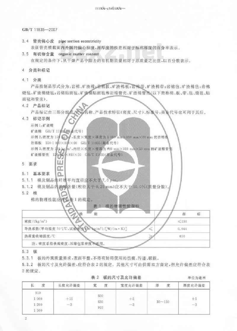 GB/T 11835-2007 绝热用岩棉、矿渣棉及其制品