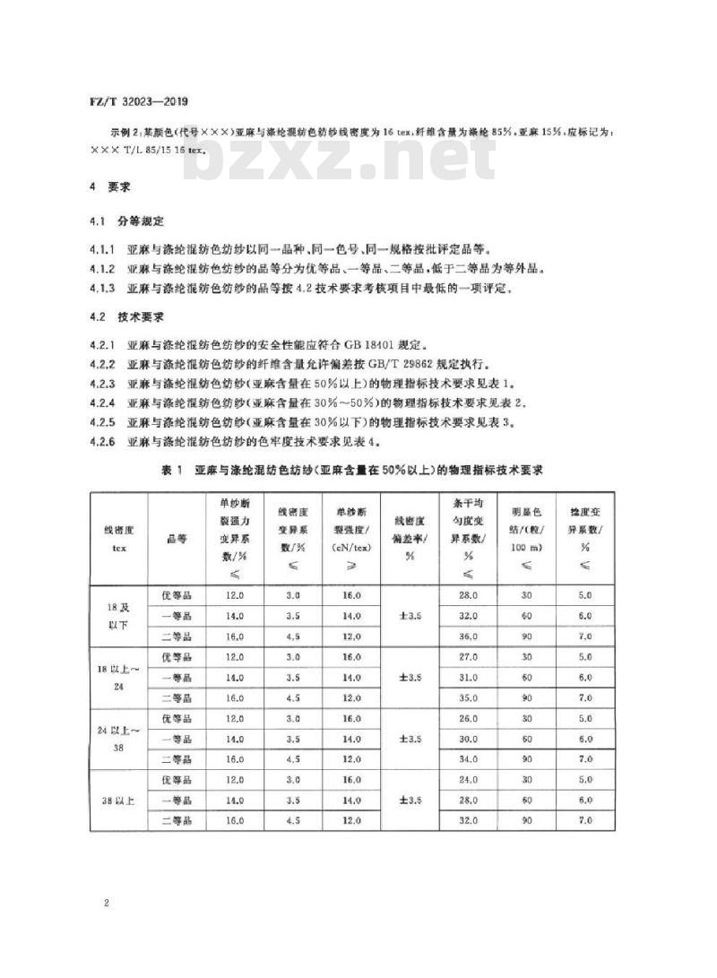 FZ/T 32023-2019 亚麻与涤纶混纺色纺纱