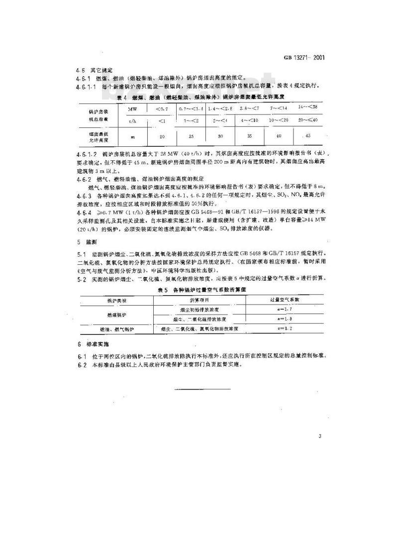 GB 13271-2001 锅炉大气污染物排放标准