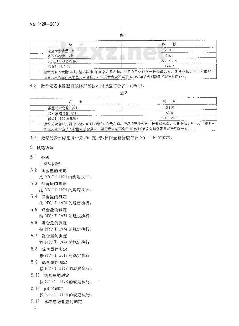 NY 1428-2010 微量元素水溶肥料