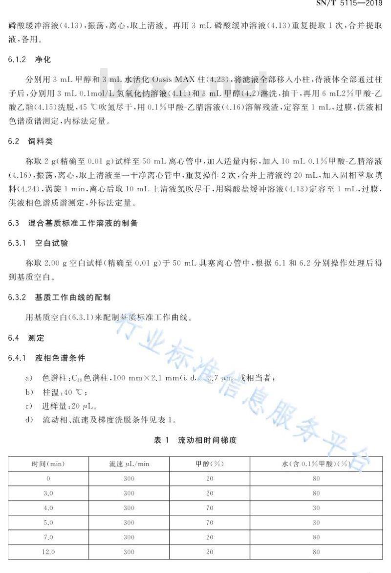 SN/T 5115-2019 进出口食用动物、饲料中卡巴氧测定 液相色谱-质谱∕质谱法