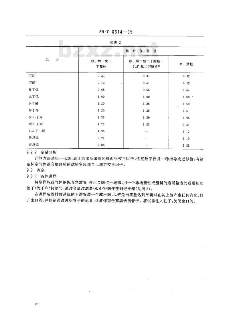 SH/T 0614-1995 工业丙烷、丁烷组分测定法(气相色谱法)