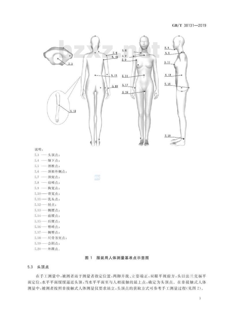 GB/T 38131-2019 服装用人体测量基准点的获取方法