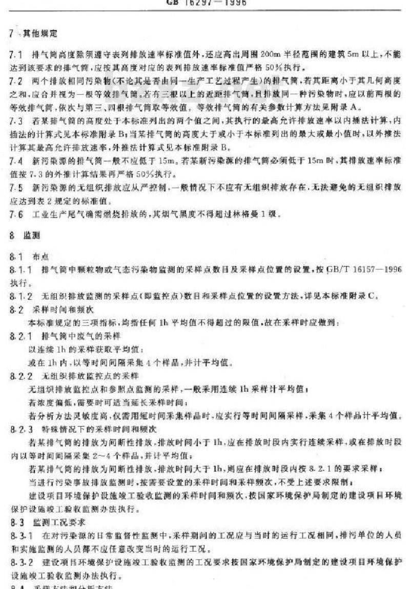 GB 16297-1996 大气污染物综合排放标准