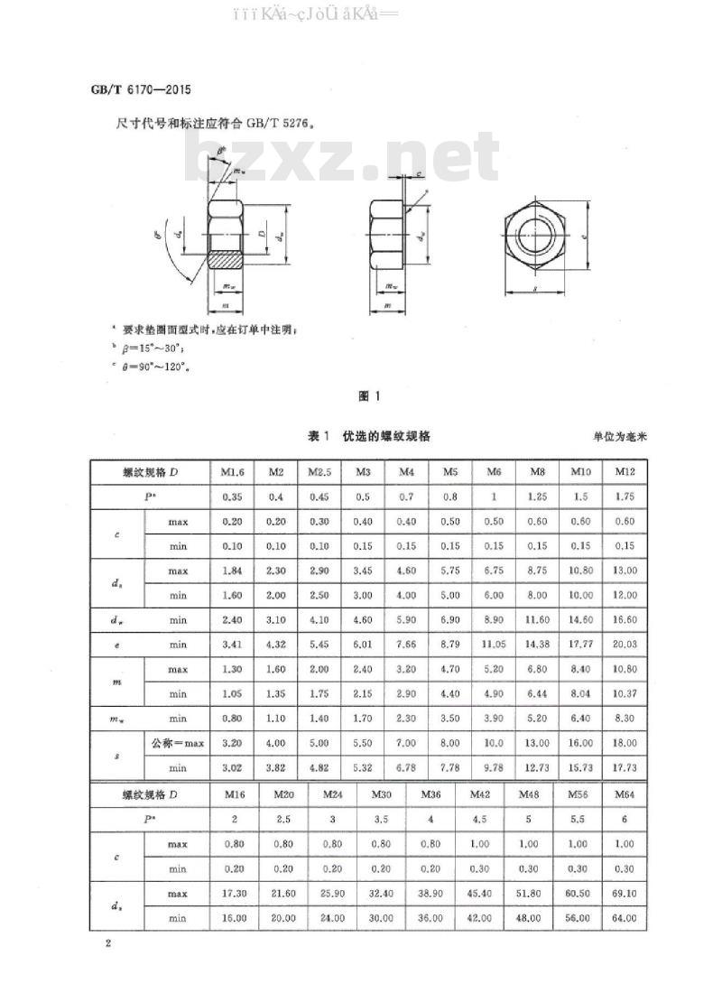 GB/T 6170-2015 1型六角螺母