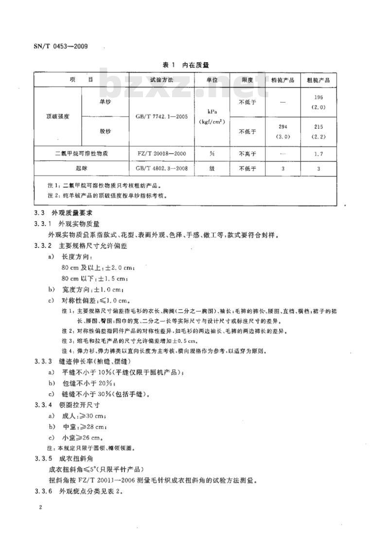 SN/T 0453-2009 进出口毛针织品检验规程