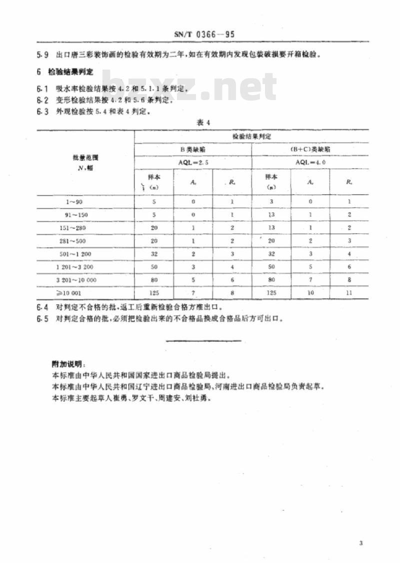 SN/T 0366-95 出口唐三彩装饰画检验规程