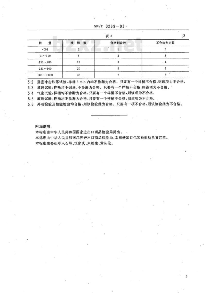 SN/T 0269-93 出口商品运输包装钢塑复合桶检验规程