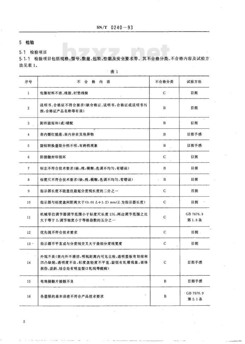 SN/T 0240-93 出口万用电表检验规程
