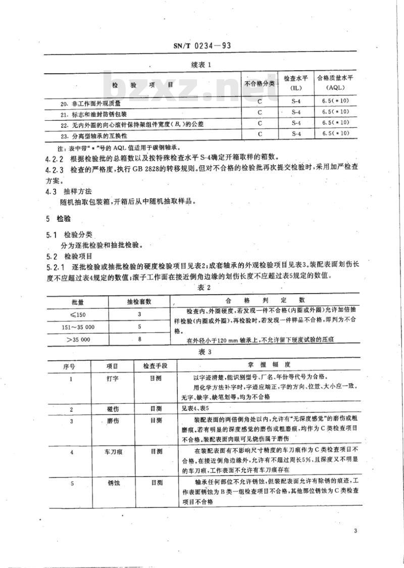 SN/T 0234-93 出口滚动轴承检验规程