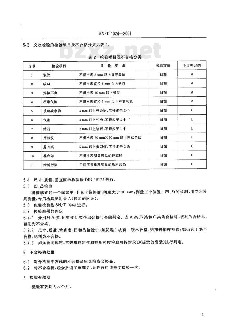 SN/T 1024-2001 出口空心玻璃砖检验规程