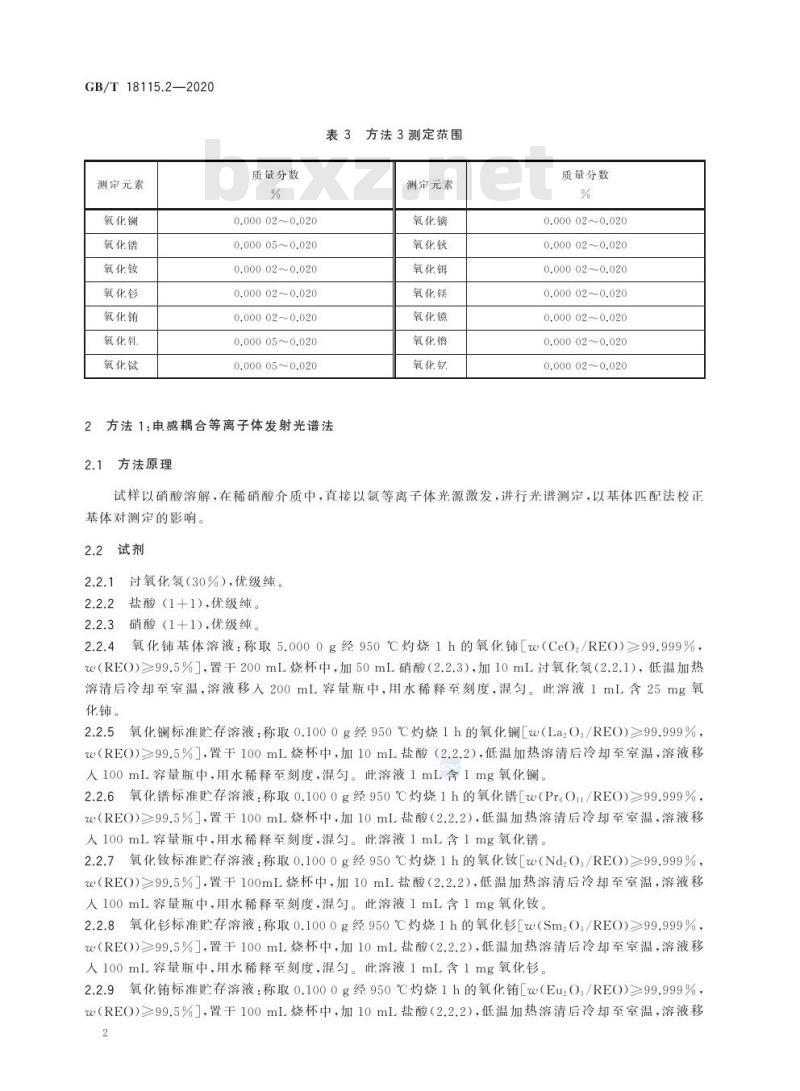 GB/T 18115.2-2020 稀土金属及其氧化物中稀土杂质化学分析方法第2部分:铈中镧、镨、钕、钐、铕、钆、铽、镝、钬、铒、铥、镱、镥和钇量的测定