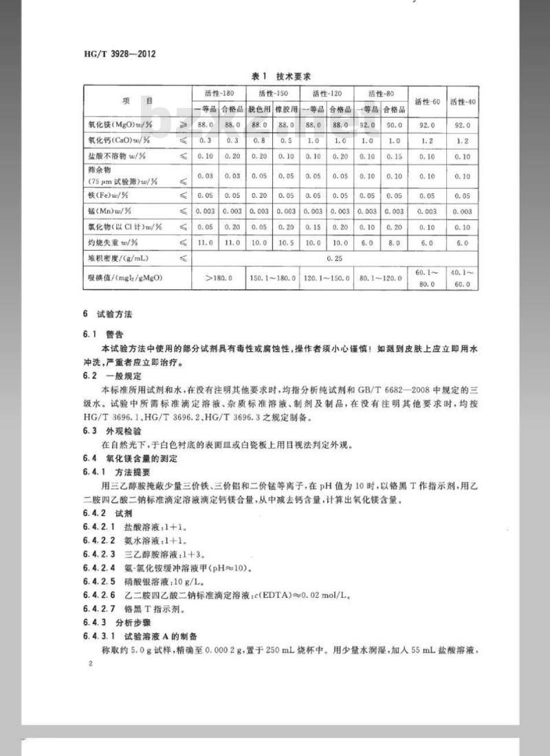 HG/T 3928-2012 代替 HG/T 3928-2007 工业活性轻质氧化镁