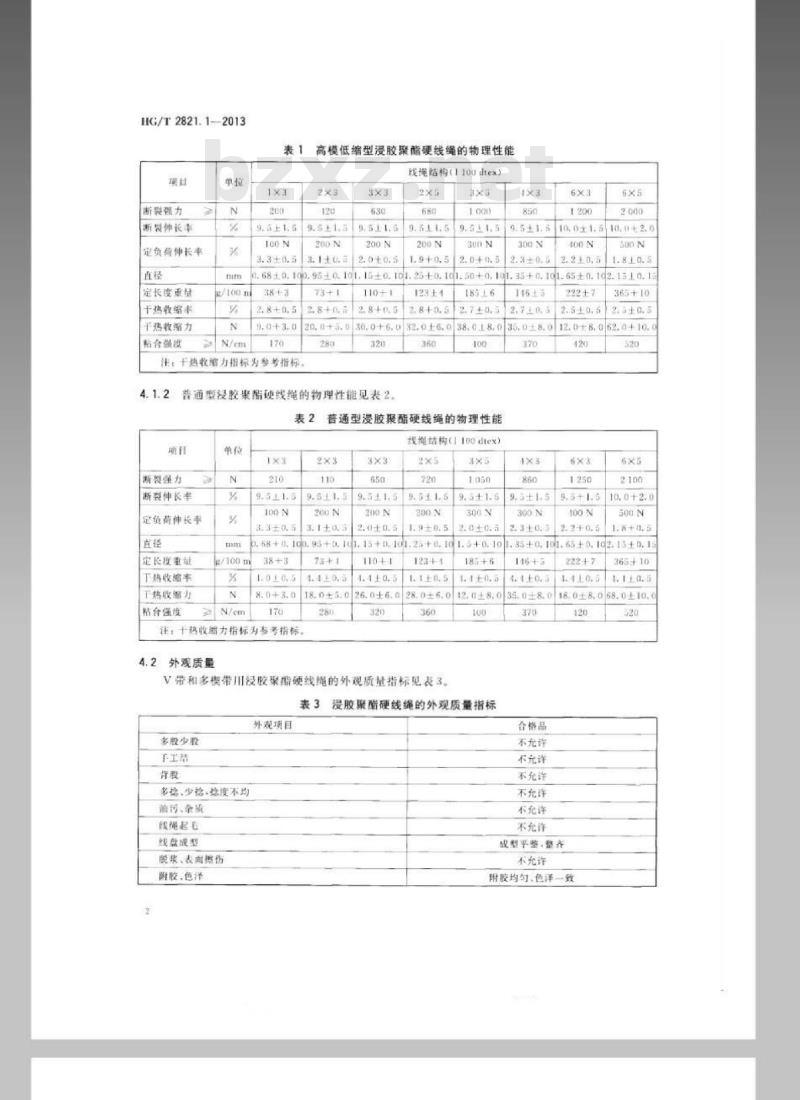 HG/T 2821.1-2013 代替 HG/T 2821-2008 V带和多楔带用浸胶聚酯线绳 第1部分:硬线绳
