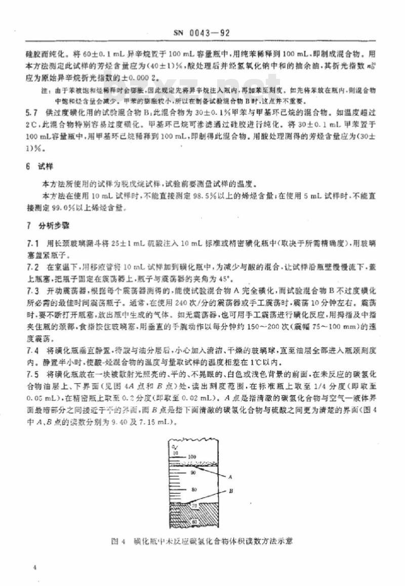 SN 0043-92 出口石脑油PONA值检验方法石油馏分中烯烃加芳烃含量的测定