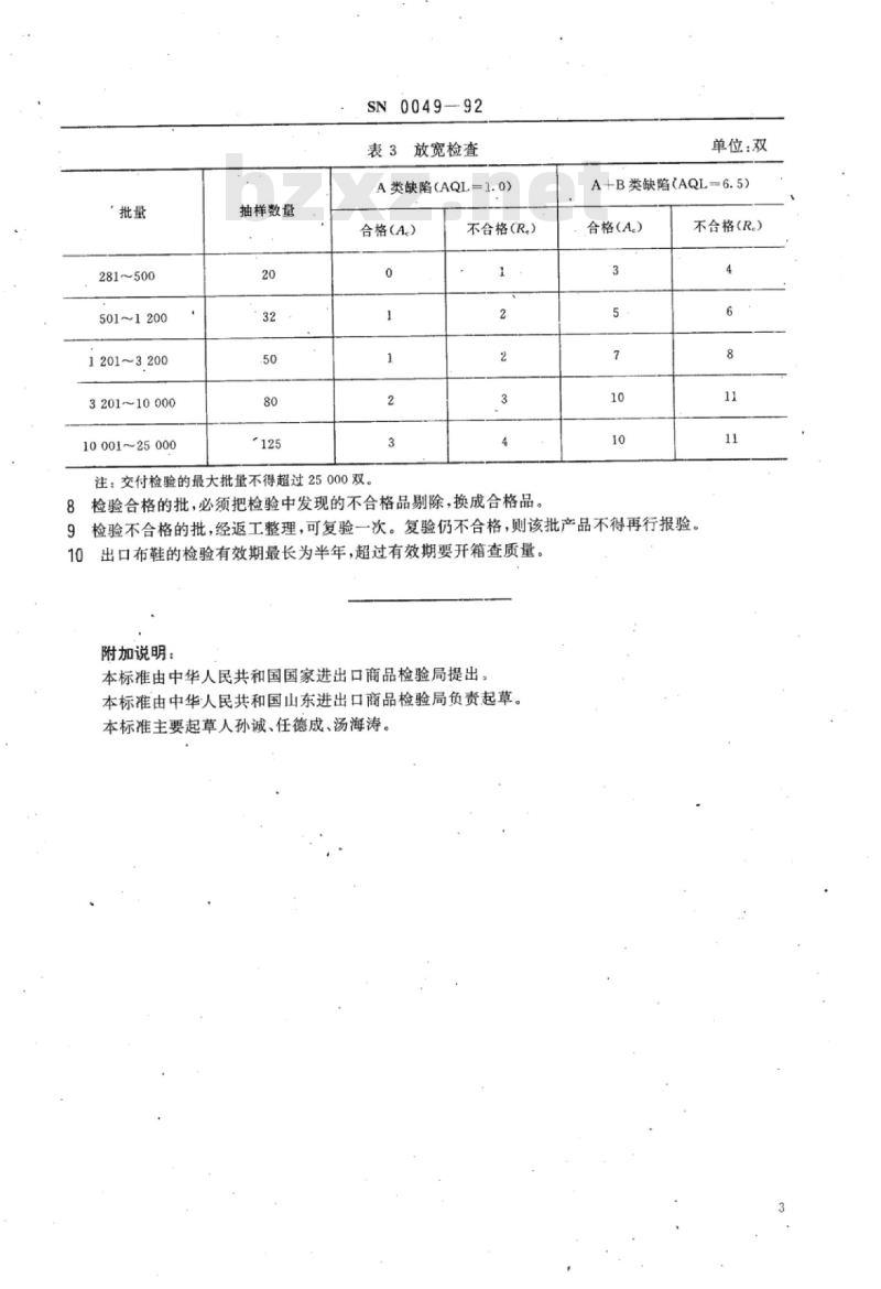 SN 0049-92 出口布鞋检验规程