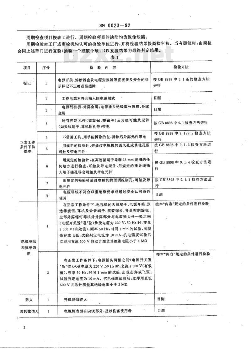 SN 0023-92 出口电视广播接收机安全要求检验规程