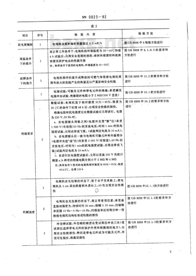 SN 0023-92 出口电视广播接收机安全要求检验规程