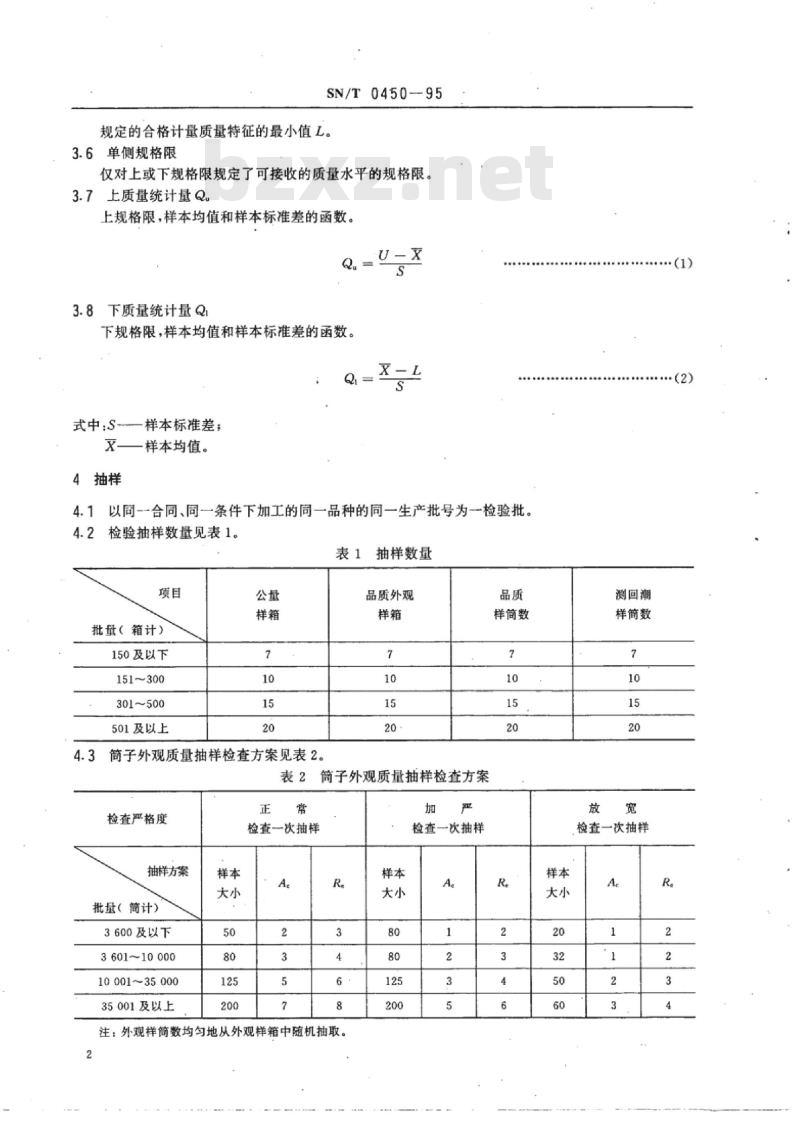 SN/T 0450-95 出口本色棉纱线和精梳涤棉混纺纱线检验规程
