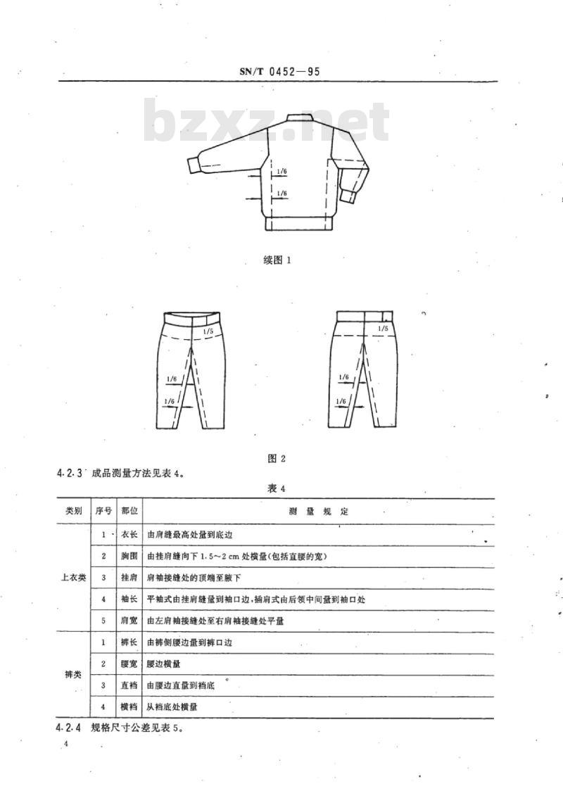 SN/T 0452-95 出口针织外衣检验规程