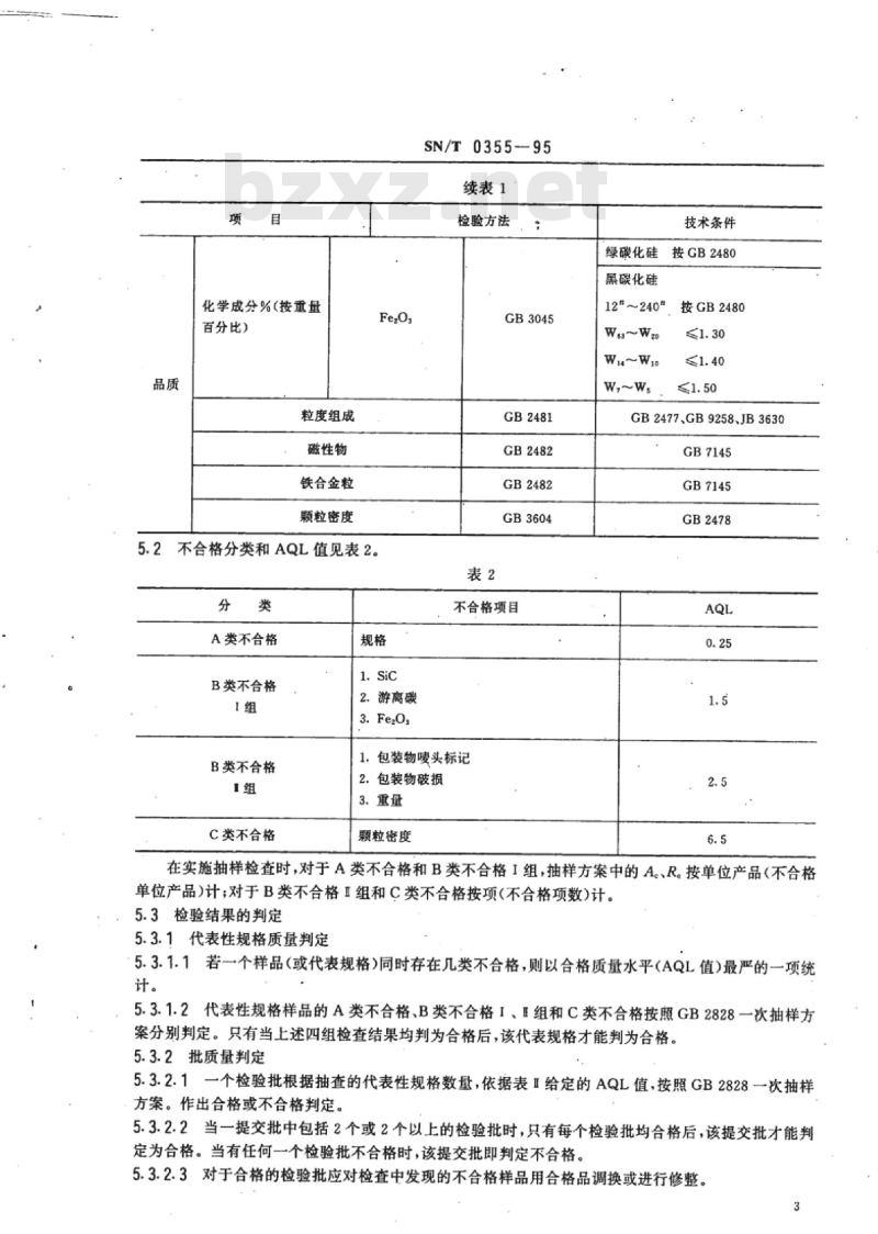 SN/T 0355-95 出口碳化硅磨料检验规程