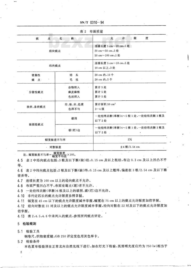 SN/T 0310-94 出口本色手工夏布检验规程