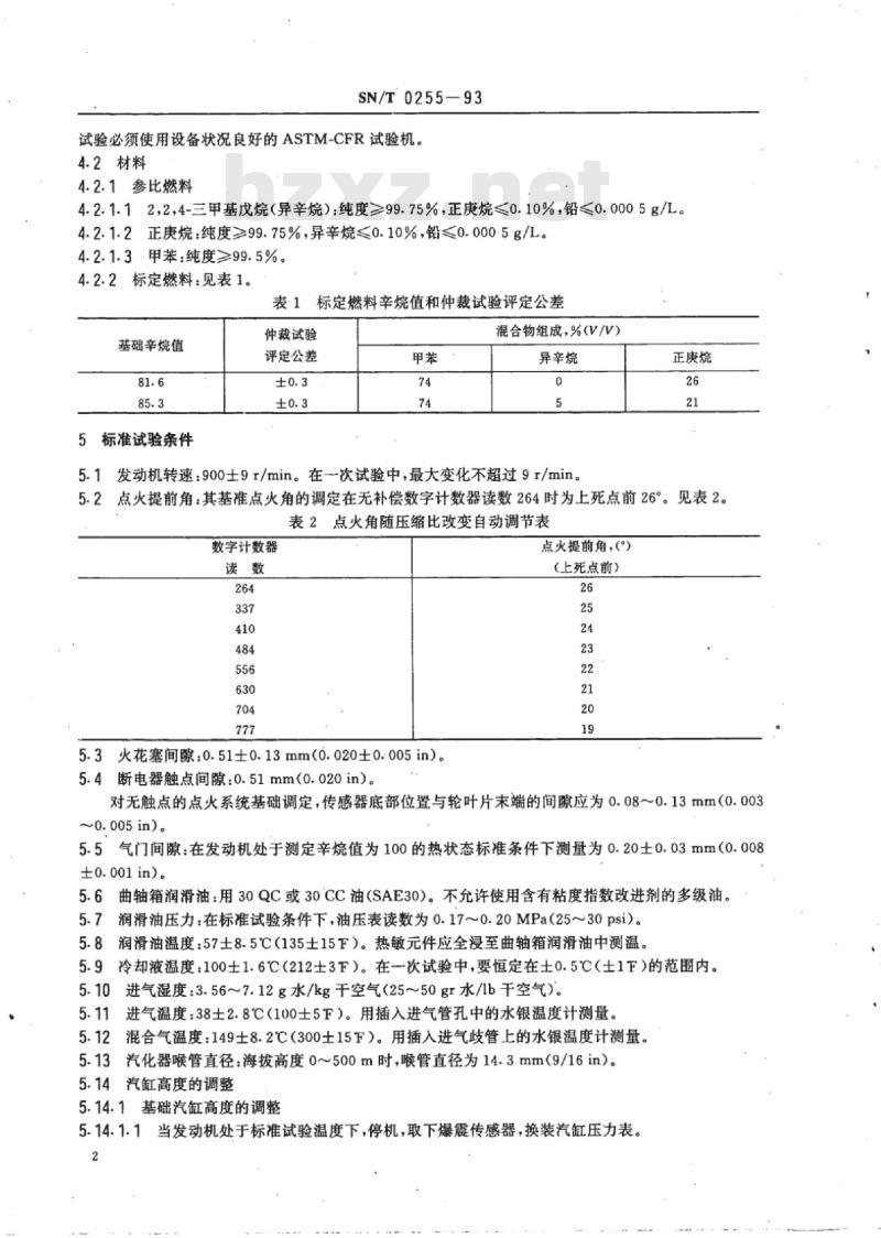 SN/T 0255-93 出口汽油爆震特性测定方法(马达法)