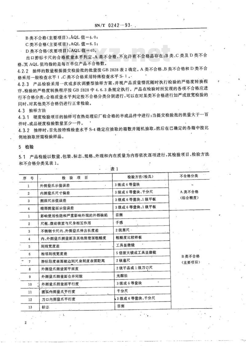 SN/T 0242-93 出口游标卡尺检验规程