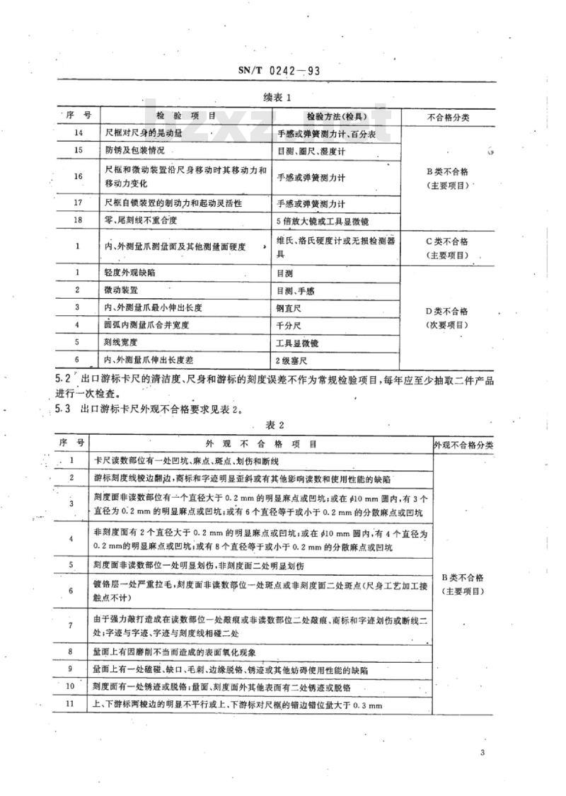 SN/T 0242-93 出口游标卡尺检验规程