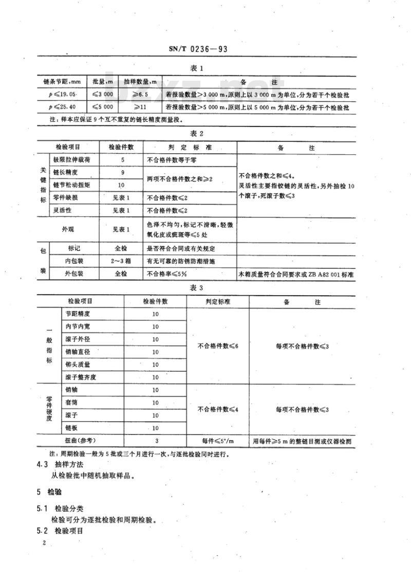 SN/T 0236-93 出口工业链条检验规程