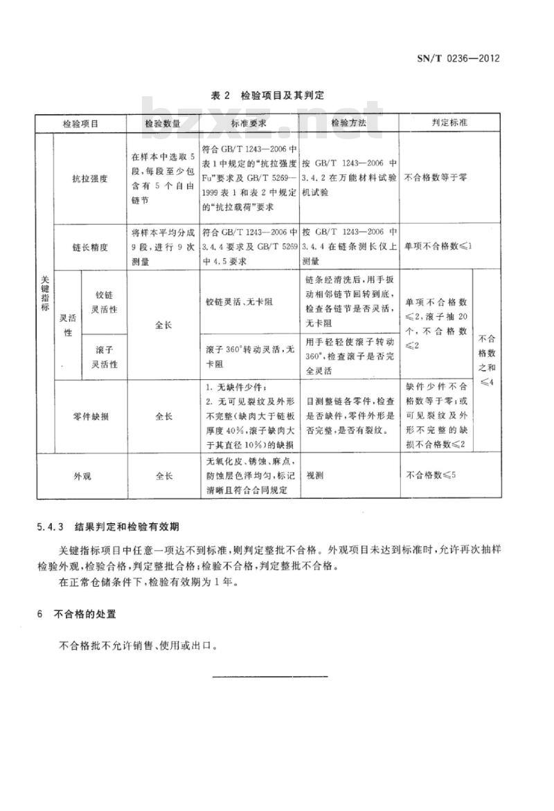 SN/T 0236-2012 出口工业链条检验规程通用要求