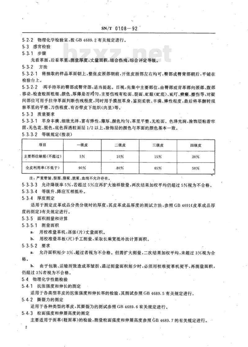 SN/T 0108-92 进口正面革检验规程