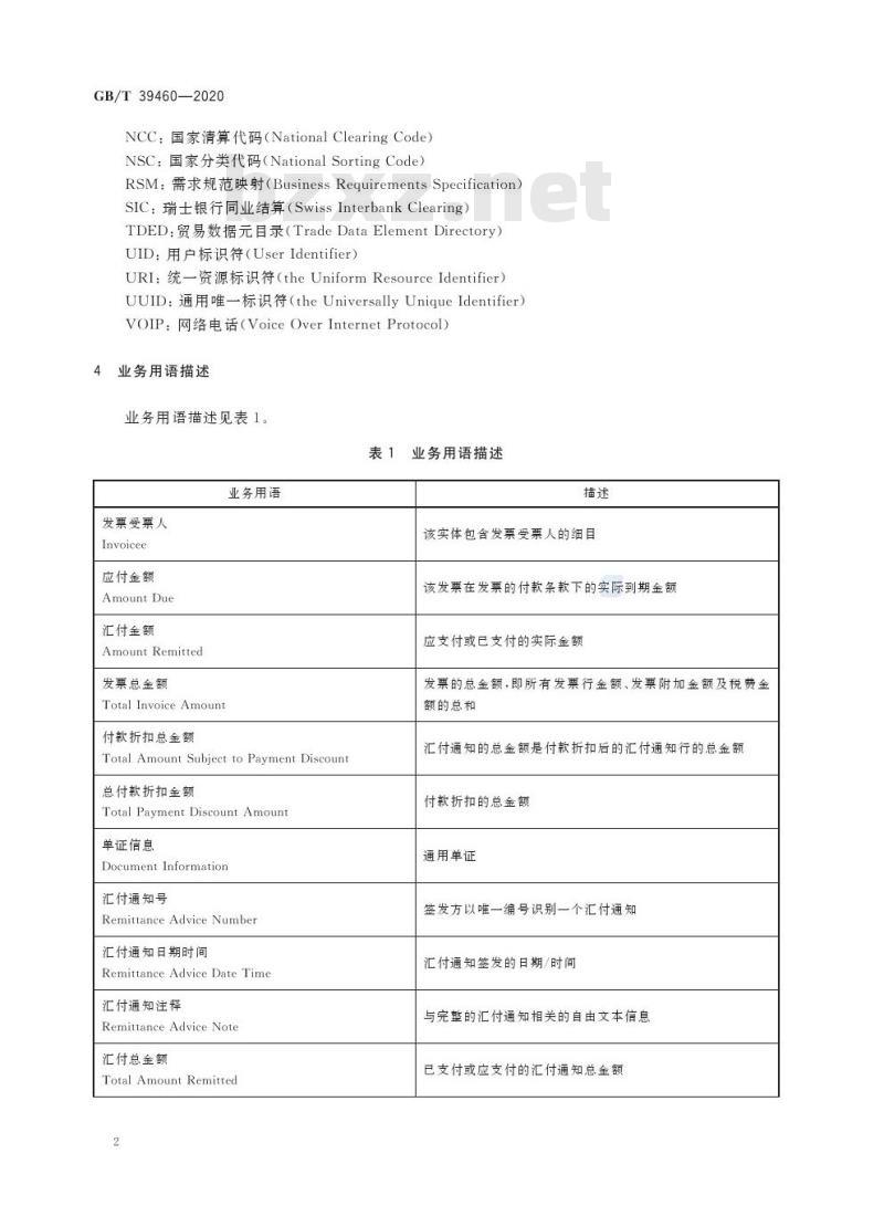 GB/T 39460-2020 国际贸易业务数据规范 汇付通知