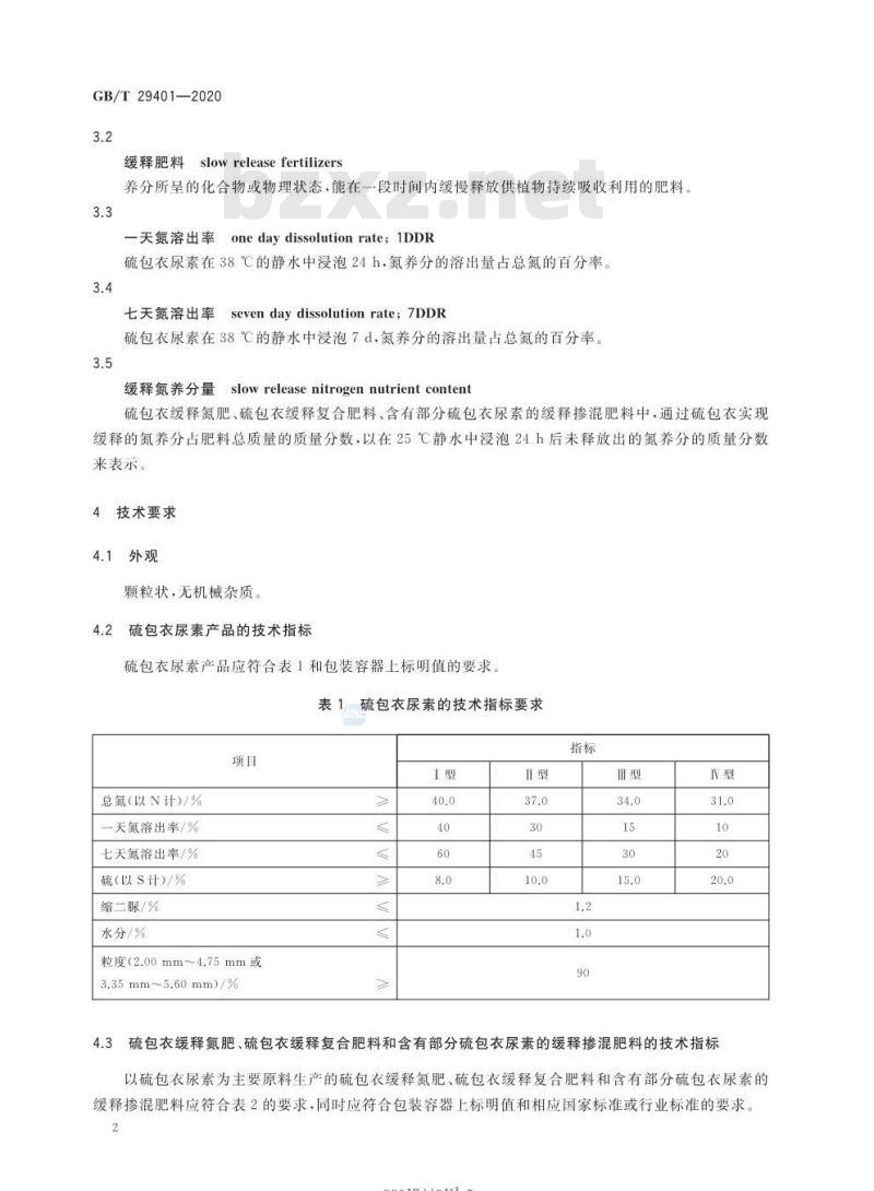 GB/T 29401-2020 硫包衣尿素