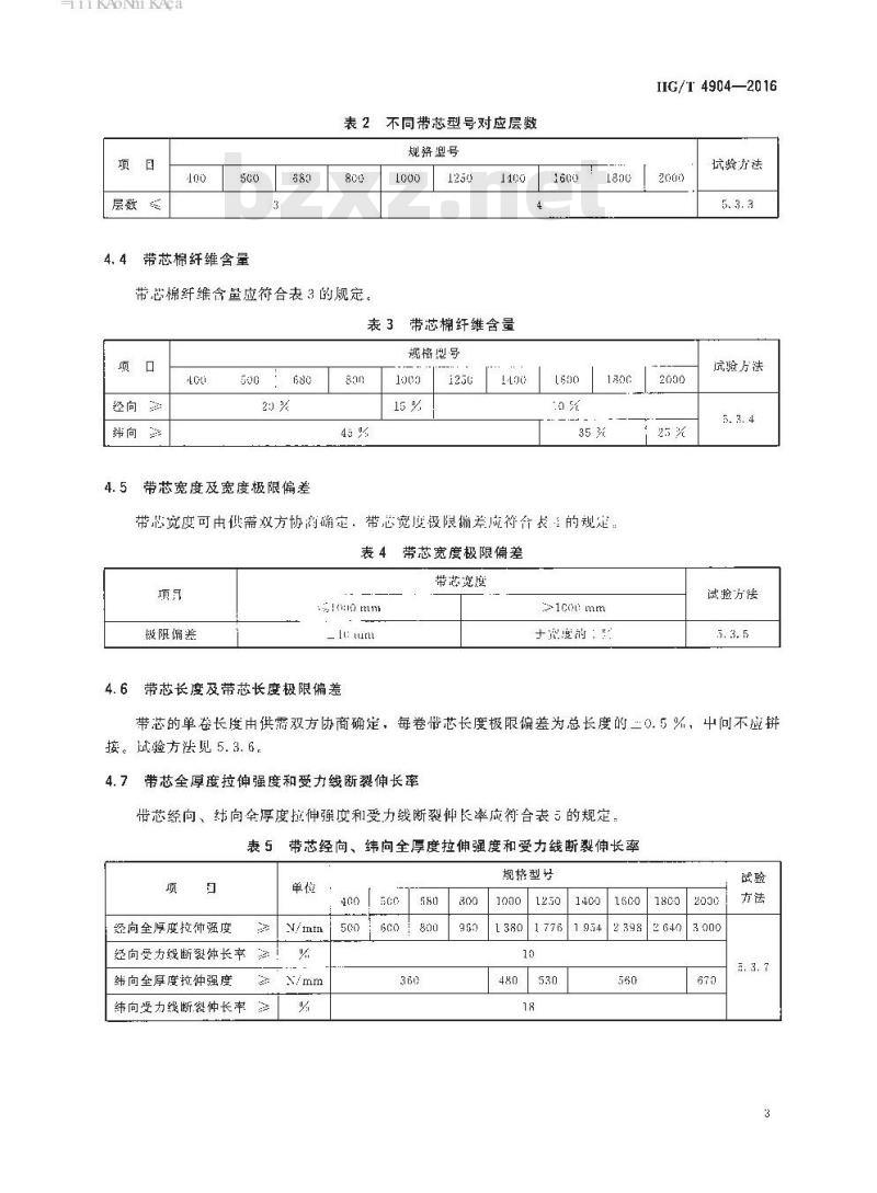 HG/T 4904-2016 普通输送带用整体织物带芯