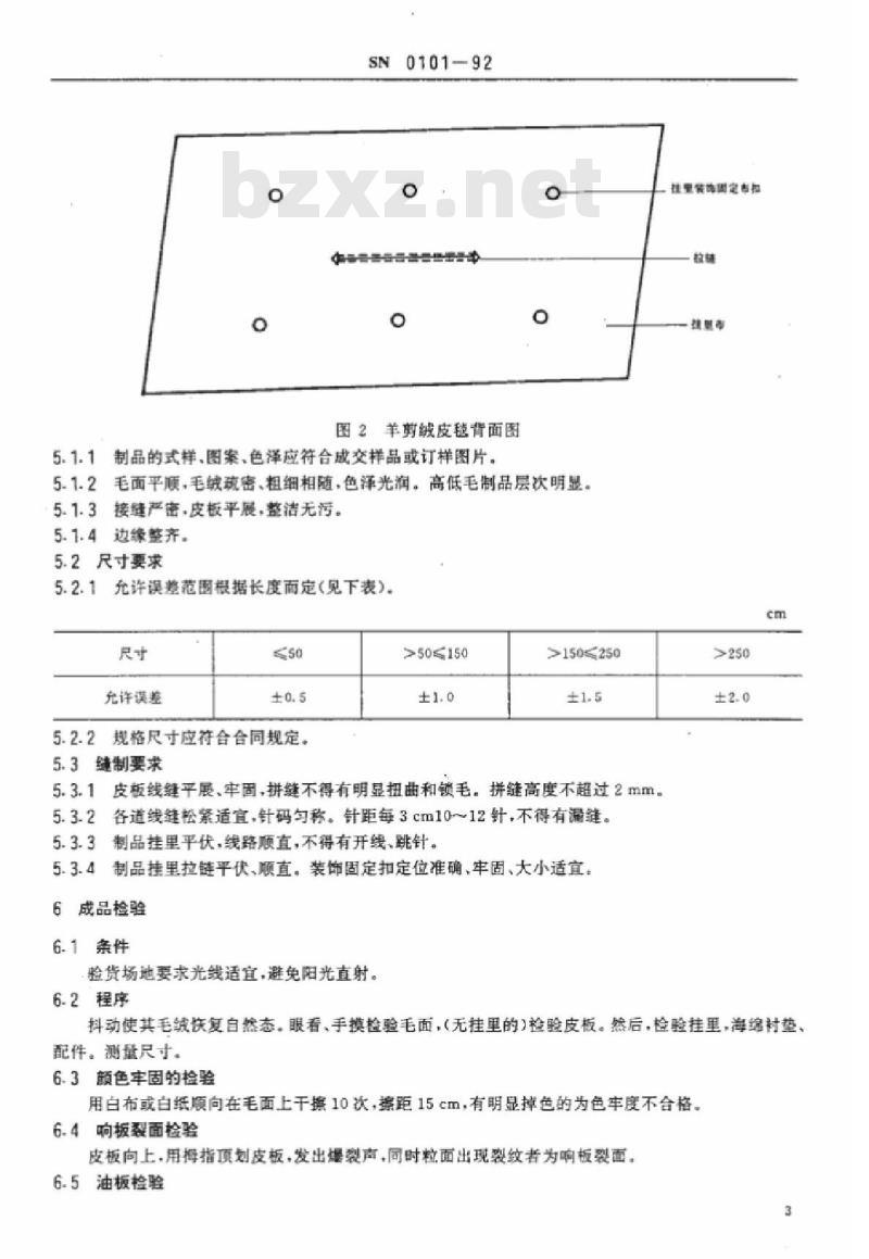 SN 0101-92 出口羊剪绒皮制品检验规程