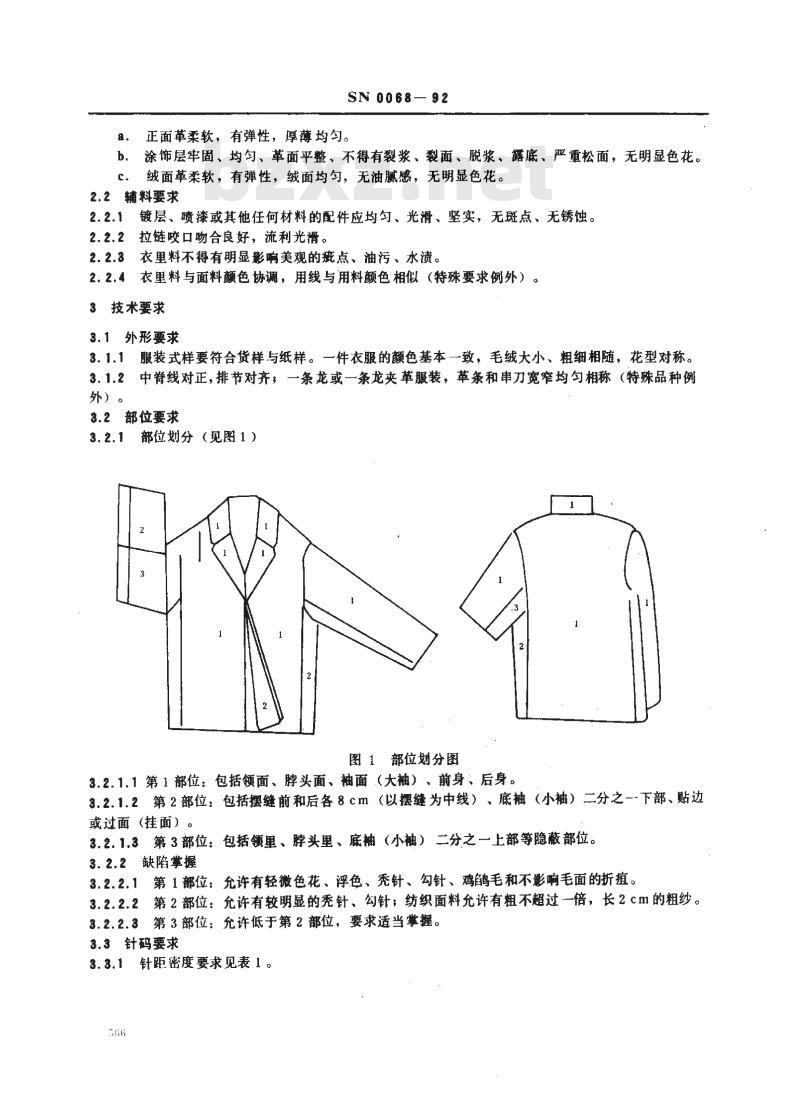 SN 0068-92 出口裘皮服装检验规程