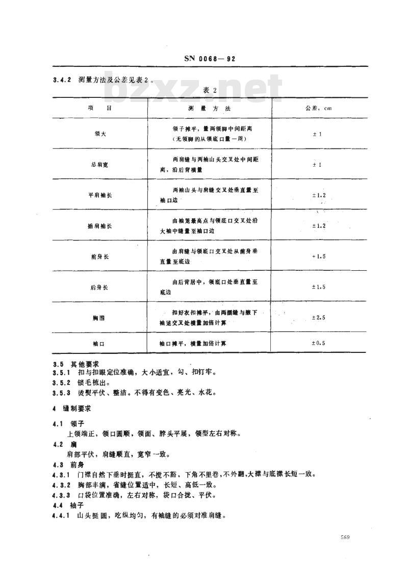 SN 0068-92 出口裘皮服装检验规程