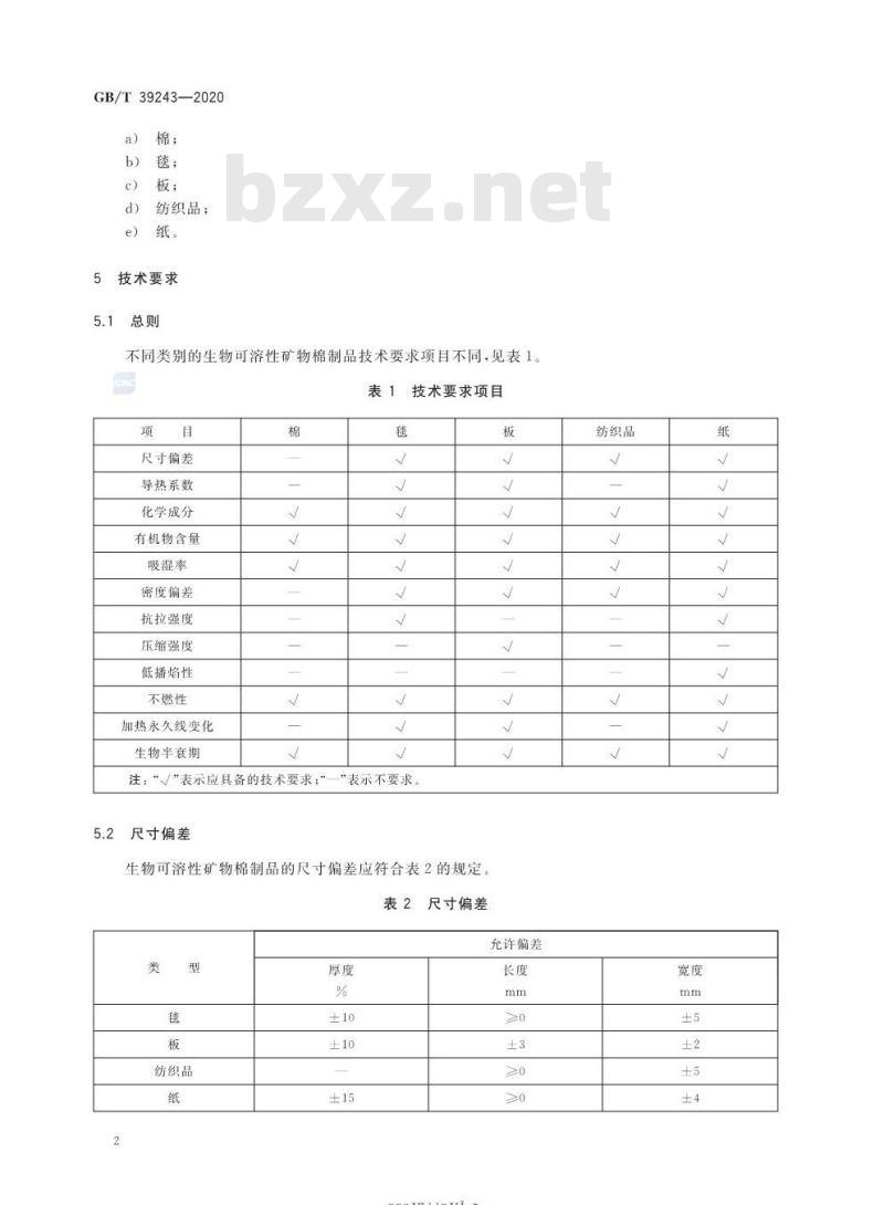 GB/T 39243-2020 船用生物可溶性矿物棉制品技术要求及试验方法
