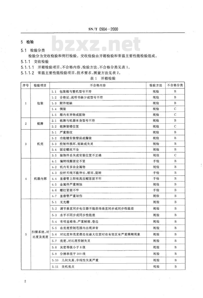 SN/T 0904-2000 进口彩色电视广播接收机技术性能检验规程