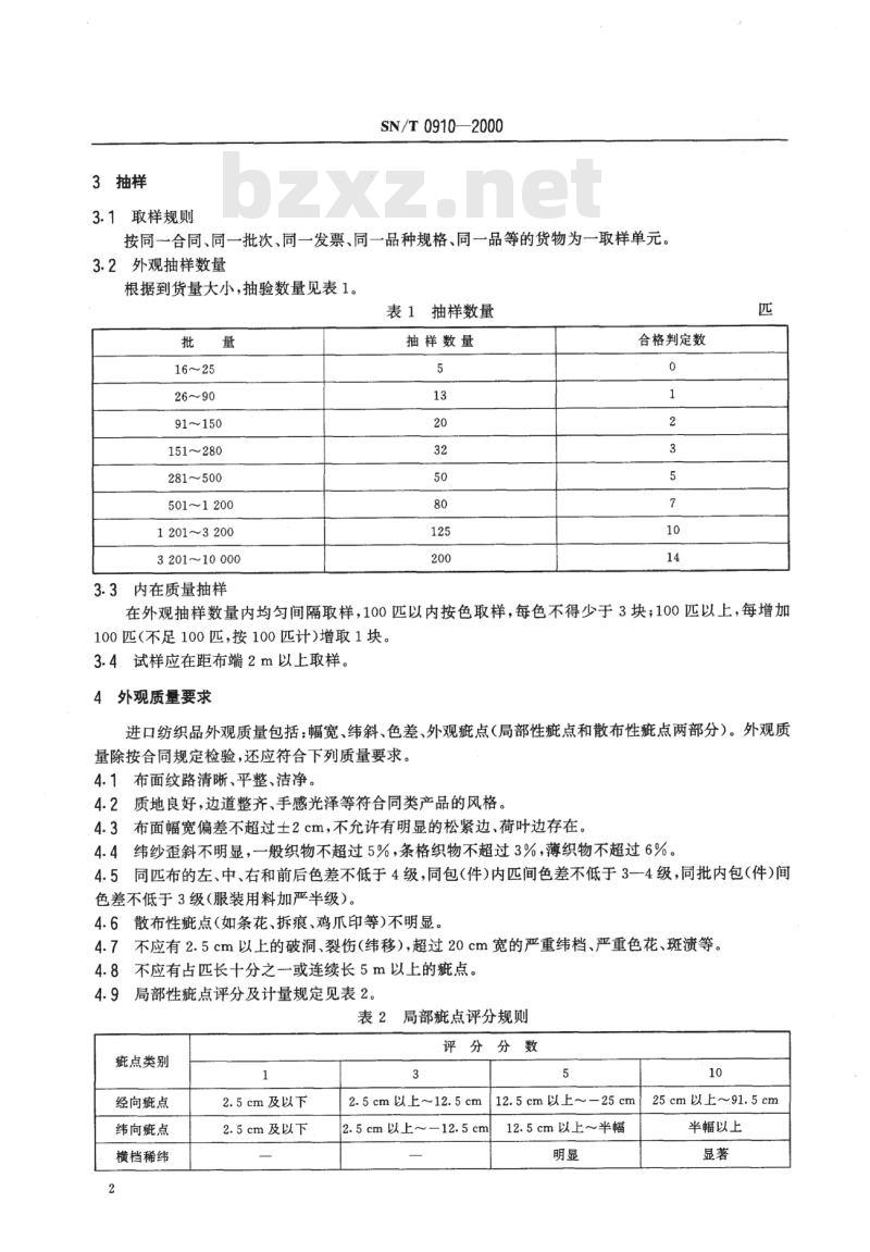 SN/T 0910-2000 进出口纺织品检验规程