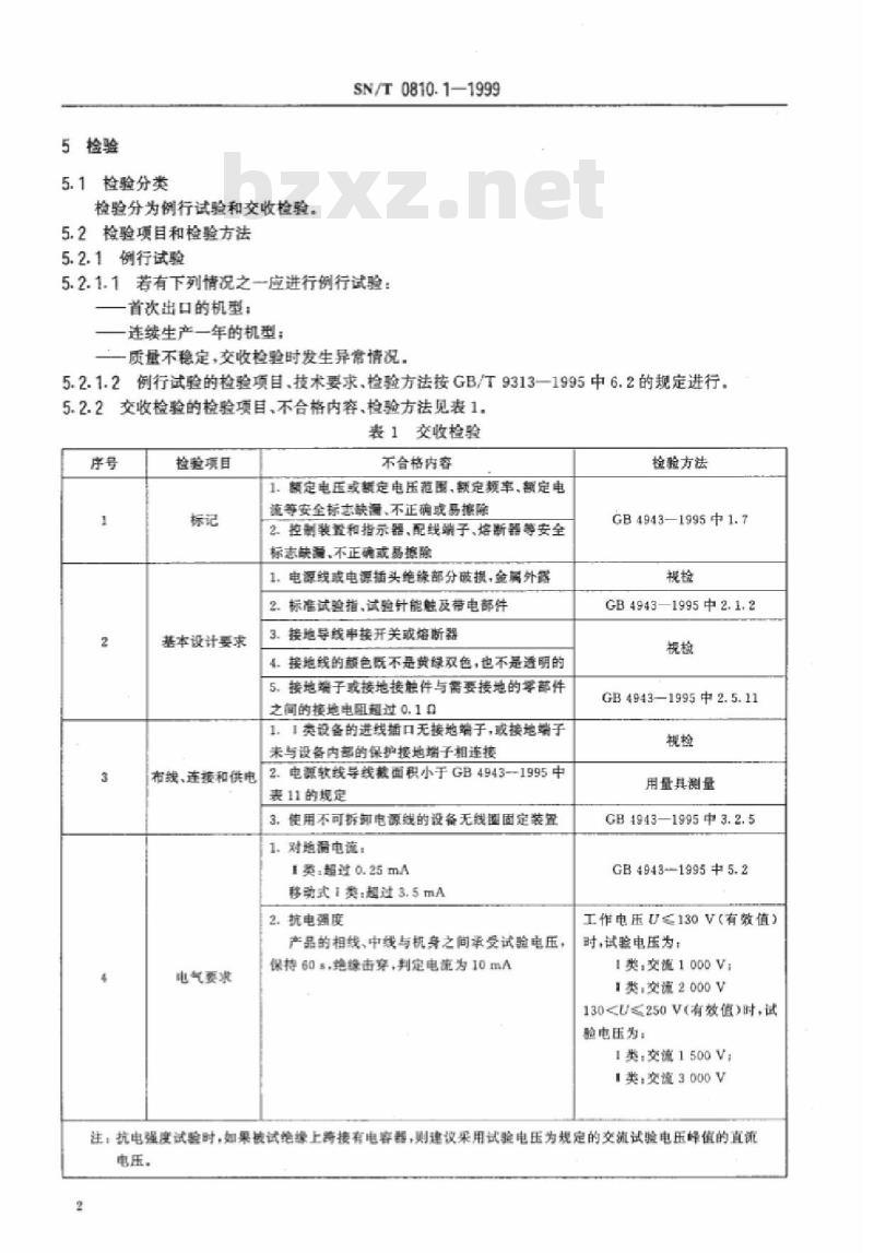 SN/T 0810.1-1999 出口显示器安全要求检验规程