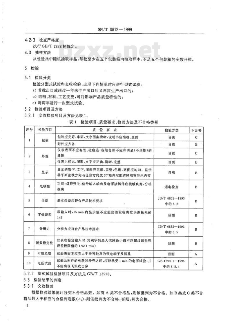 SN/T 0812-1999 出口电工仪表数字多用表检验规程