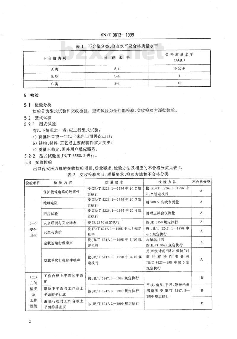 SN/T 0813-1999 出口锻压机械台式压力机检验规程