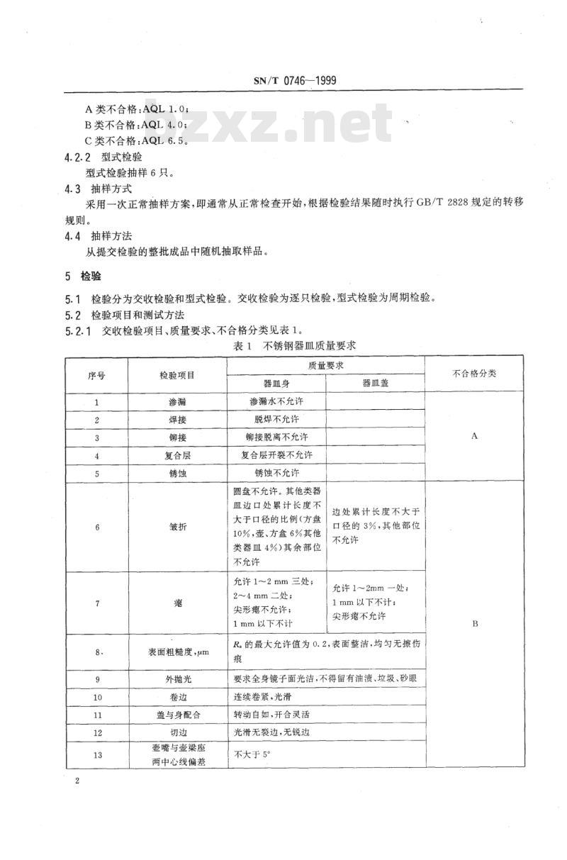 SN/T 0746-1999 出口不锈钢器皿检验规程