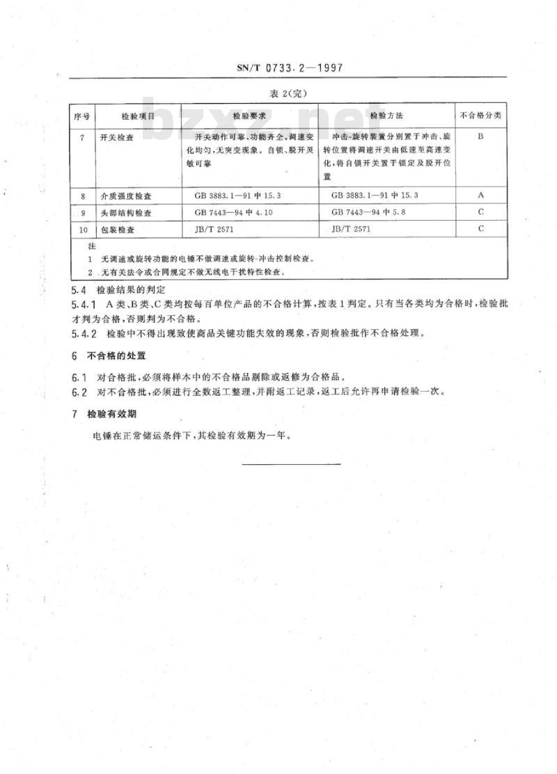 SN/T 0733.2-1997 出口手持式电动工具电锤检验规程
