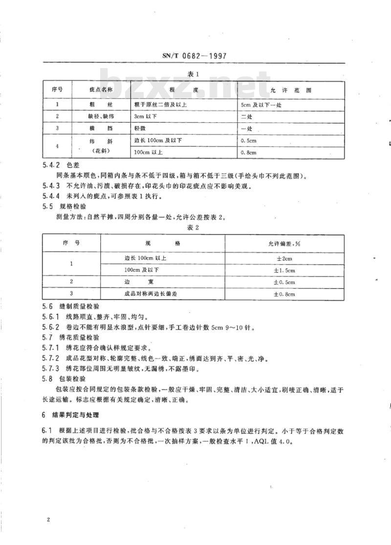 SN/T 0682-1997 出口丝绸头巾检验规程