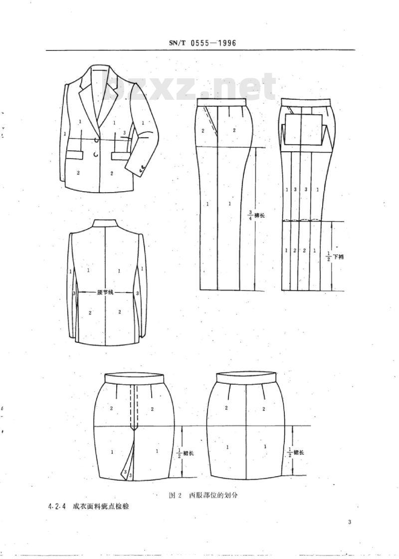 SN/T 0555-1996 出口西服大衣检验规程